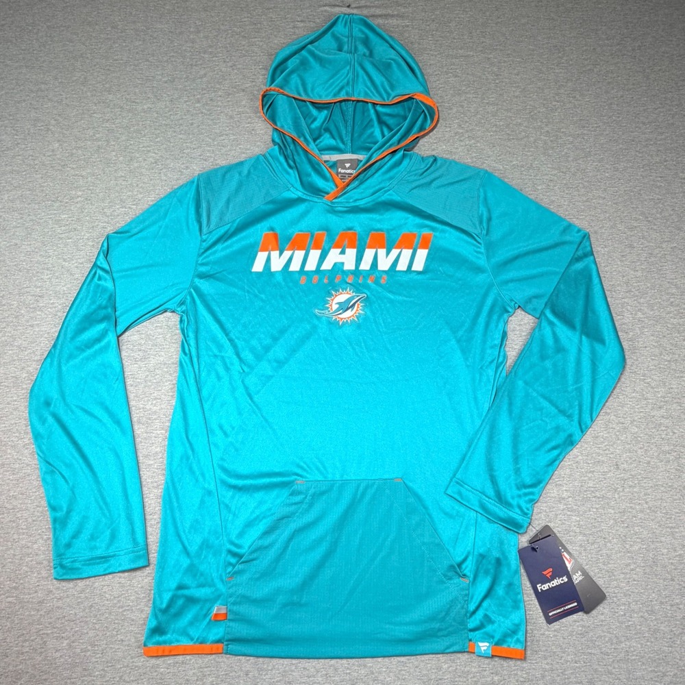 Fanatics Miami Dolphins Mens‎ Hoodie Aqua Orange Performance Pullover Medium NEW
